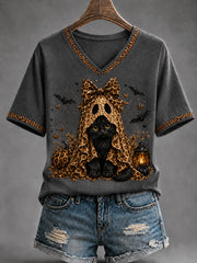 Women's Retro Halloween Pumpkin Ghost Short Sleeve T-shirt