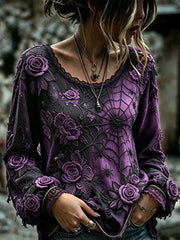 Women's Gothic Rose Floral Cotton Linen Shirt