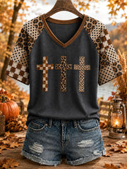 Women's Autumn Cross Christian V-Neck T-Shirts