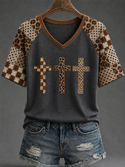 Women's Autumn Cross Christian V-Neck T-Shirts