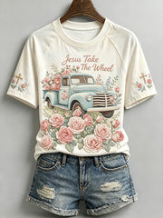 Women's faith-themed fun pattern printed casual short-sleeve T-shirt