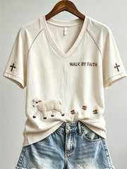 Women's Walk By Faith Fuzzy Lamb & Paw Prints short-sleeved T-shirt