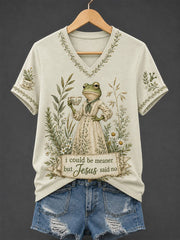 Women's 'I Could Be Meaner But Jesus Said No' Printed Casual T-Shirt
