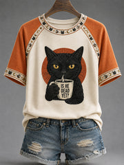 Women's Is He Dead Yet? Funny Dark Humor Black Cat Print Tee