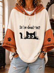 Women’s Is He Dead Yet? Funny Dark Humor Black Cat Print Short-Sleeve Hoodie