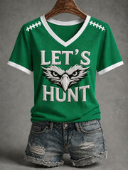 Women's Let‘s Hunt Football Gameday Gift For Football Fans Casual V-Neck Tee