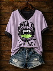 Women's Funny Halloween Vampire Art Printed T-shirt