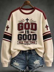 Women's Christian God Is Good All The Time Cross Art Regular Sweatshirt