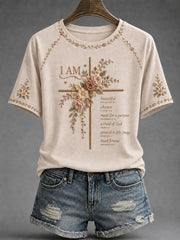 Women's Floral Cross Print Casual T-Shirt