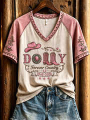 Women's Vintage Classic Country Music Inspired Western Print Memorial short-sleeved T-shirt