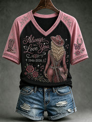 Women's Classic Country Music Inspired Glitter Print Memorial T-shirt