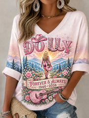 Women's Forever & Always Thank You Country Music Legend Tribute Half-Sleeves V-Neck T-Shirt
