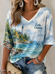 Women's Lake Ontario Print Casual T-Shirt