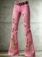 Women's Country Music Lover Queen of Country Floral Art Printed Pants