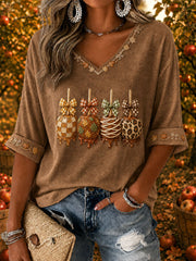 Women’s Fall Caramel Apples Print Casual T-Shirt