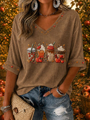 Women’s Apple Cider Drinks Print Casual T-Shirt