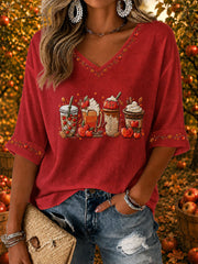 Women’s Apple Cider Drinks Print Casual T-Shirt