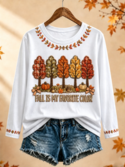 Women's Fall Is My Favorite Color Printed Round neck long sleeve T-shirt