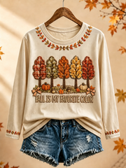 Women's Fall Is My Favorite Color Printed Round neck long sleeve T-shirt