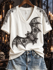 Women's Halloween Gothic Lace Bat Art Print short-sleeved T-shirt