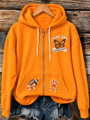 Women's Football Game Day Graphic Casual Zip-Up Hoodie