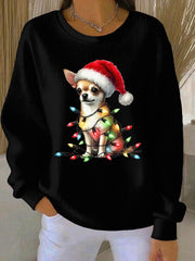 Women's Chihuahua Christmas Ribbed Round-Neck Sweatshirt