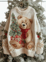 Women's Vintage Christmas Bear Tree Knitted Sweater