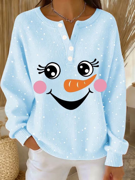 Women‘s Cute Christmas Snowman Print Casual Top