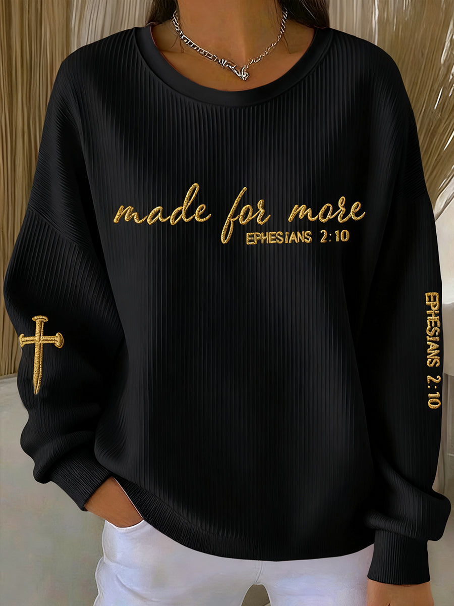Women's Made For More Ribbed Round-Neck Sweatshirt