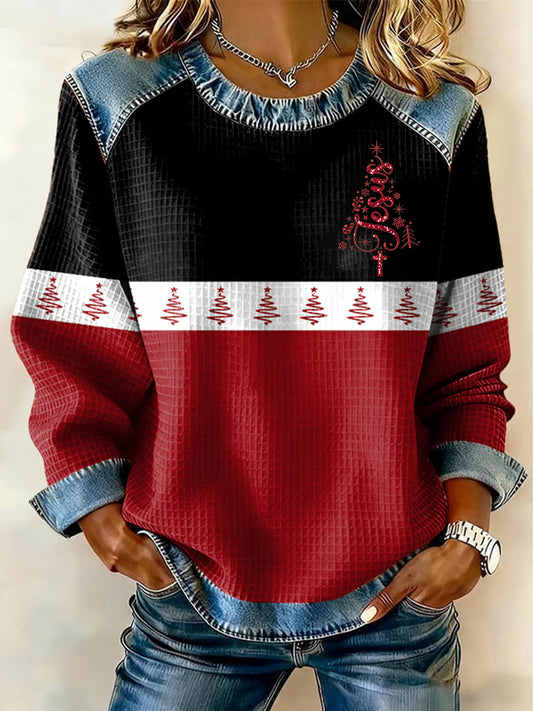 Women's Christmas Belief Print Waffle Sweatshirt
