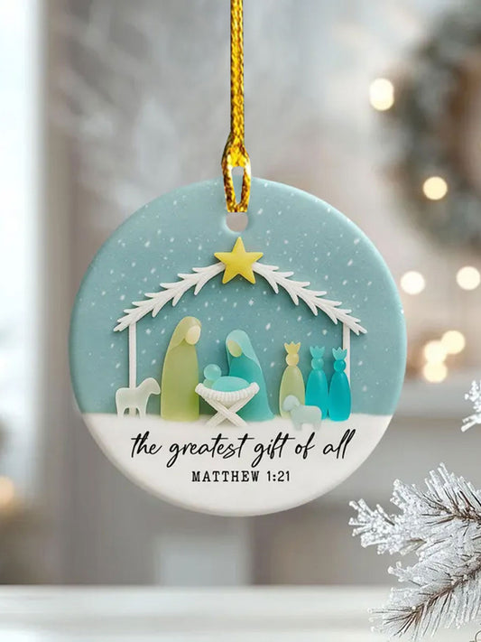 Christian Nativity Scene Printed Acrylic Decorative Ornament