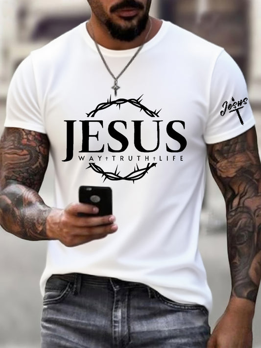 Men's Jesus  Faith Cross Print Casual Short Sleeve T-shirt
