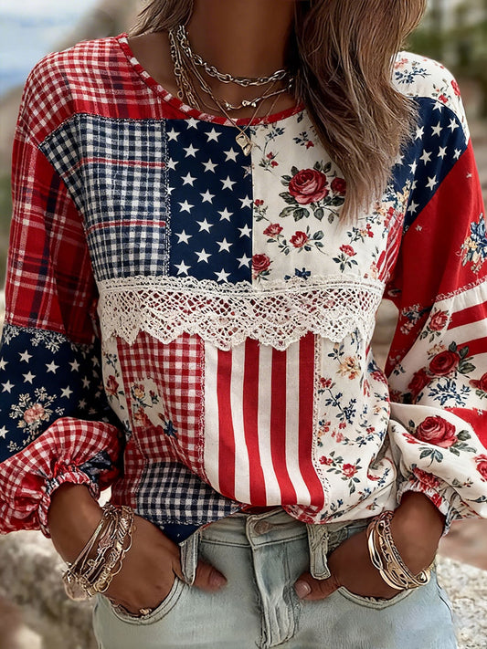 Women's Patchwork Floral Print Casual Top