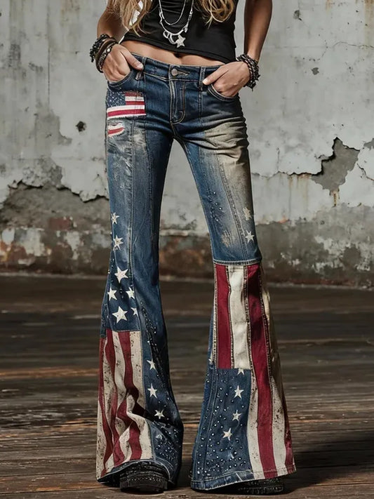 Women's American Flag Patchwork Vintage Jeans