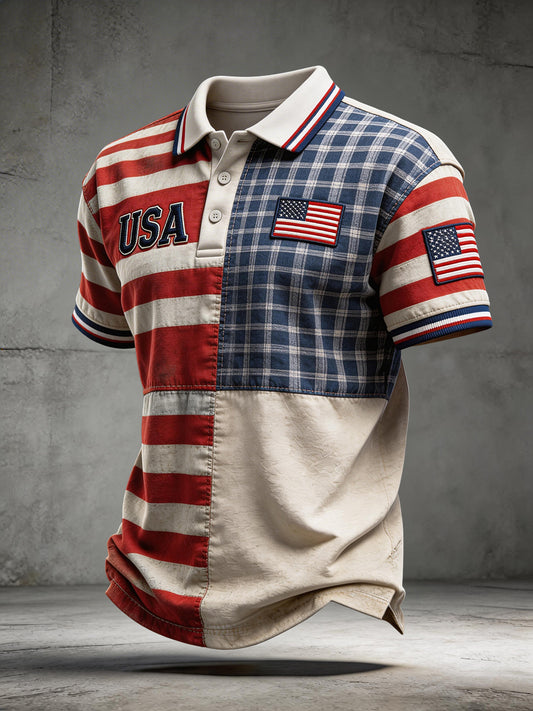 Men's USA Embroidery Pattern Polo Shirt