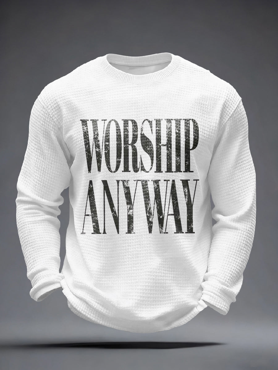 Men's Worship Anyway Print Waffle Long-Sleeve T-Shirt