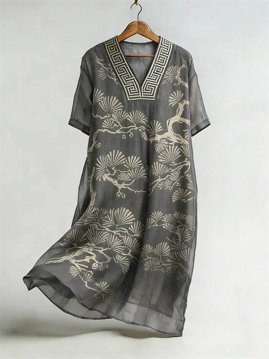 Women's Classy Japanese Landscape Art Linen Dress