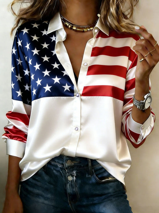 Women's USA flag satin shirts