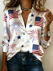 Women's USA Flag Fireworks Satin Shirts