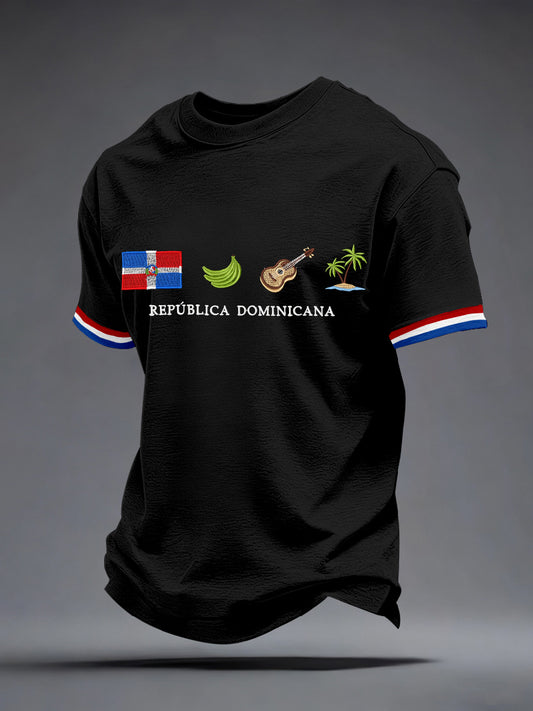Men's Dominican Republic Inspired Embroidery Pattern T-Shirt