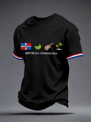 Men's Dominican Republic Inspired Embroidery Pattern T-Shirt