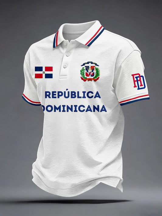 Men's Dominican Republic Inspired Print Polo Shirt