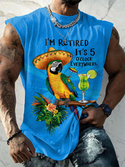 Men's I'm Retired It's 5 O'clock Everywhere Parrot Print Casual Vests