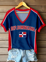 Women's Dominican Republic Inspired Print V-Neck T-Shirt