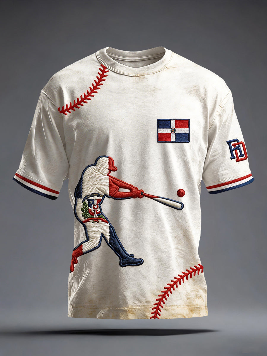 Men's Dominican Republic Baseball Inspired Print Vintage T-Shirt