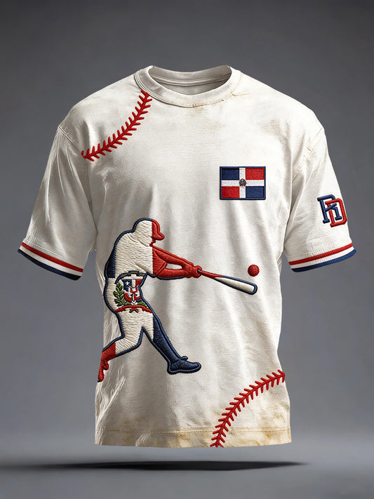 Men's Dominican Republic Baseball Inspired Print Vintage T-Shirt