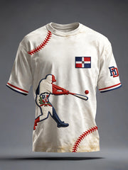 Men's Dominican Republic Baseball Inspired Print Vintage T-Shirt