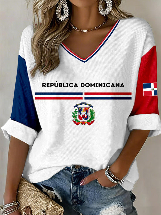 Women's Dominican Republic Inspired Print V-Neck T-Shirt