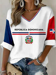 Women's Dominican Republic Inspired Print V-Neck T-Shirt
