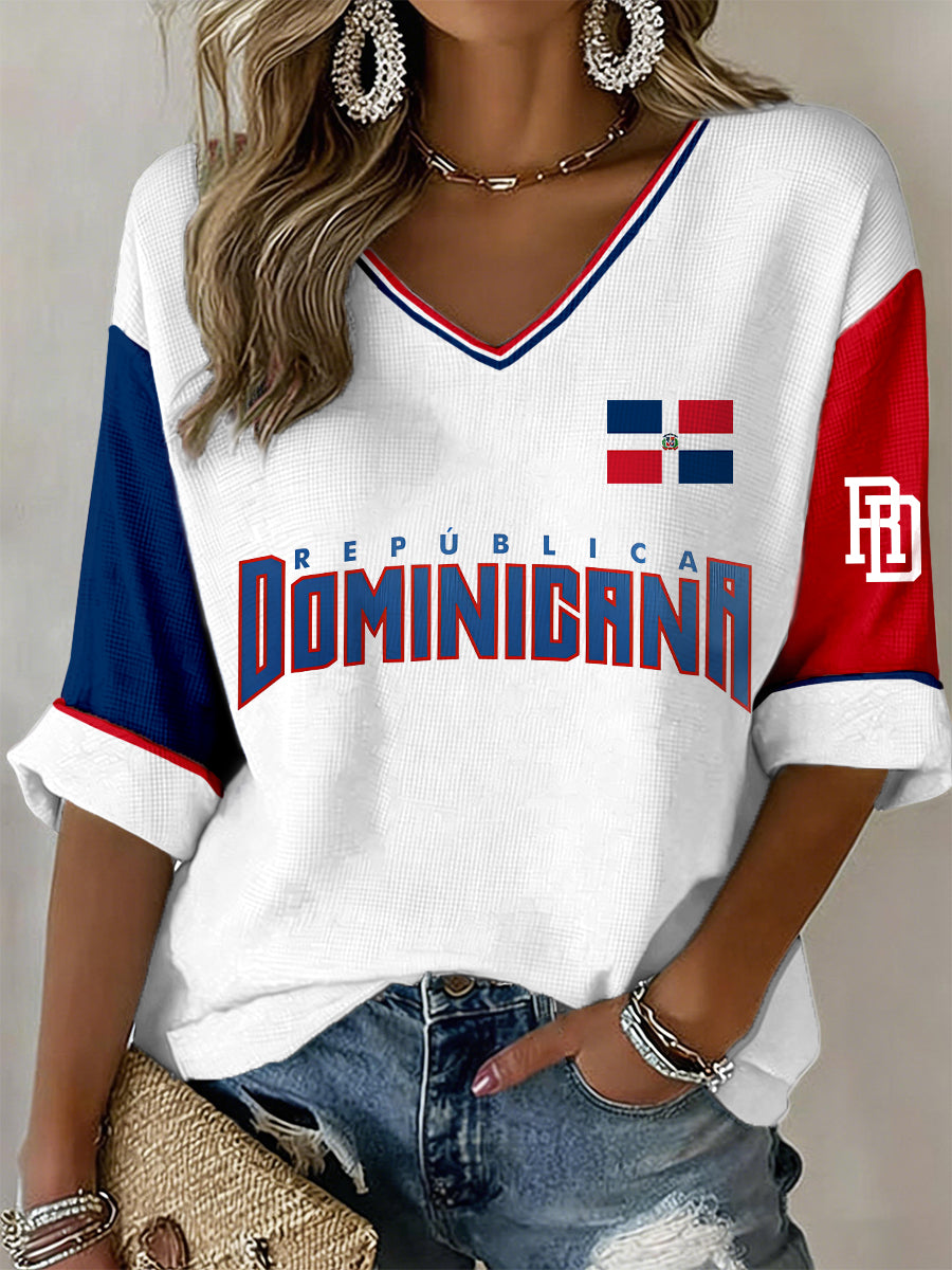 Women's Dominican Republic Inspired Print V-Neck T-Shirt